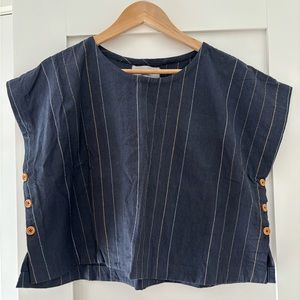Liz Alig Handwoven Cotton Oversized Navy Stripe Cropped Top Large